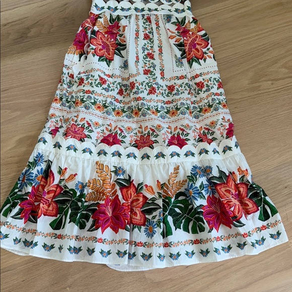 Farm Rio Floral Bloom Garden Off-White Scallop Dress Size Small - Picture 7 of 9